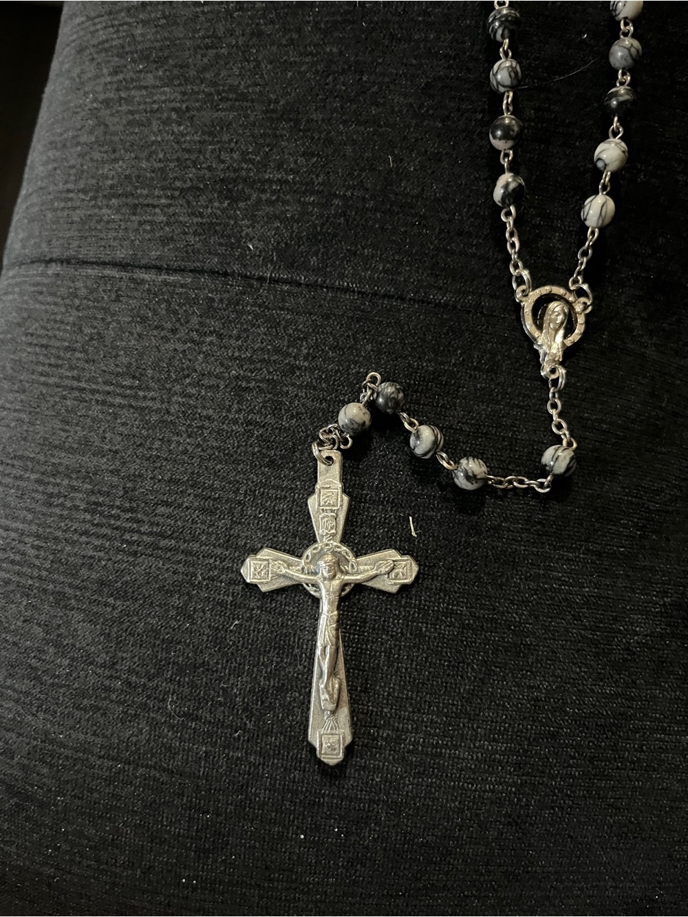 Rosary vintage black onyx Smokey quartz Catholic religious holy - Picture 8 of 9